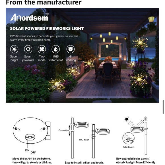 Anordsem Solar Garden Lights/Solar Fireworks Lights-Waterproof IP65-2-Pack - Picture 6 of 14